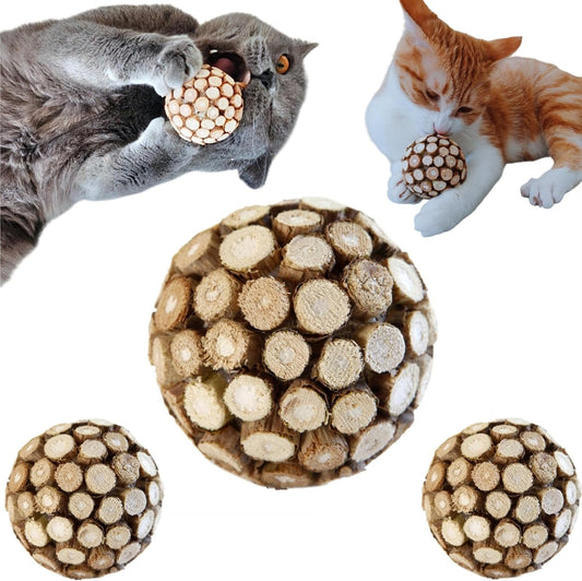 3PCS Cat Ball Toy,Silvervine Ball with Catnip Gall Fruit silvervine Sticks Powder Inside,Catnip Toys for Indoor Cats,Kitten Cleaning Teeth Cat Chew Toy