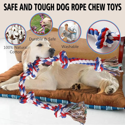 Dog Rope Toys for Large Dogs Aggressive Chewers, Dog Chew Toys for Large Breed Indestructible, Heavy Duty Tough 3 Feet 5 Knots Dog Toy, Sturdy Rope toy for Dogs Tug of War Dog Toy Teeth Cleaning