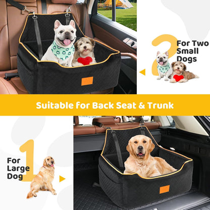 Dog Car Seat for Large/Medium Dog, Booster Seat for Dogs Under 55Lbs or 2 Small, Detachable and Washable Travel Pet Seat with Thick Cushion and Storage Pockets (Black)