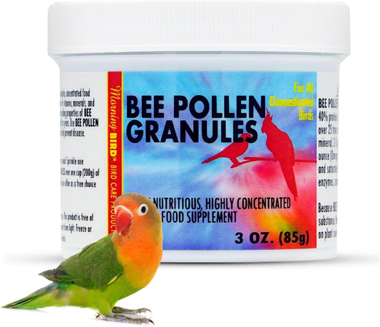 Morning Bird Bee Pollen Granules 3 Oz – Naturally Immune Support & Protein Powder for Birds – Boosts Strength, Feather Health & Energy Supplements – Easy to Mix with Food for All Bird Types
