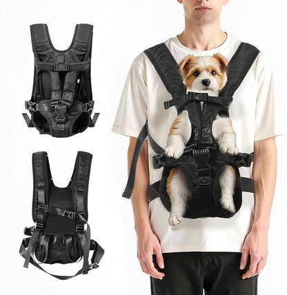 Dog Backpack Carrier, Legs-Out Front Carrier for Small Dogs 18-25 Lbs, Adjustable Breathable Front Carrier for Hiking, Cycling, Travel (Black, Large)