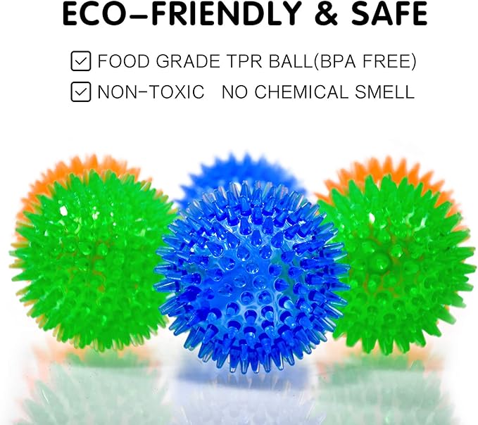 Squeaky Balls for Pet Small Puppy, TPR Fetch Spike Balls for Dogs, Rubber 6 Pack Bright Colors Chew Teething Dog Toys