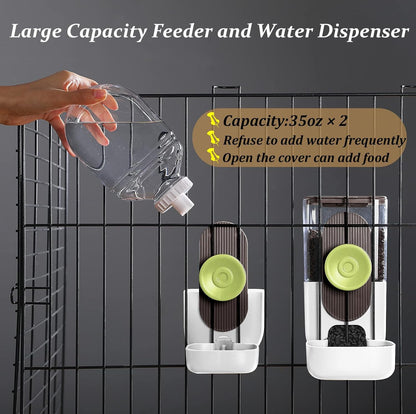 Kenond Hanging Automatic Pet Food Water Dispenser, 35oz Rabbit Feeder Guinea Pig Water Bottle Food Feeder for Ferret Guinea Pig Rabbit(White)