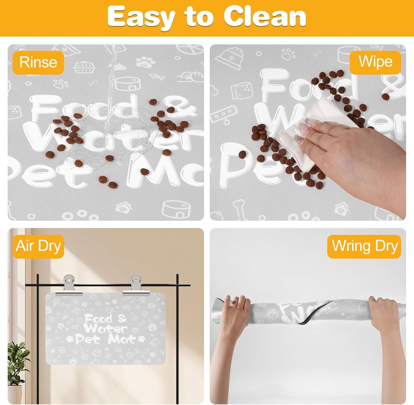 Pet Feeding Mat,Dog Cat Mat for Food and Water,Dog Bowl Waterproof Placemat with Rubber Backing,Absorbent Quick Dry Water Dispenser Mat for Pet（Light Gray 16"×24"）