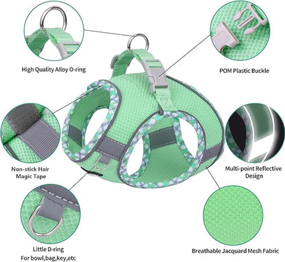 AIITLE Small Dog Harness - Breathable Double-Layer Jacquard No-Choke Vest, Durable Anti-Tear Fabric with Reflective Trim - Perfect for Running, Parties, Daily Walks (Sage, XS)