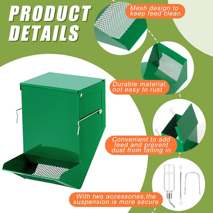 Maxcheck 2 Pack Rabbit Feeder and 12 oz Water Bottle for Cages Pet Food Water Dispenser with Lid Metal Feeders Outside for Guinea Pig Hamsters Chinchillas Gerbils and Other Small Animals(2 Lbs)