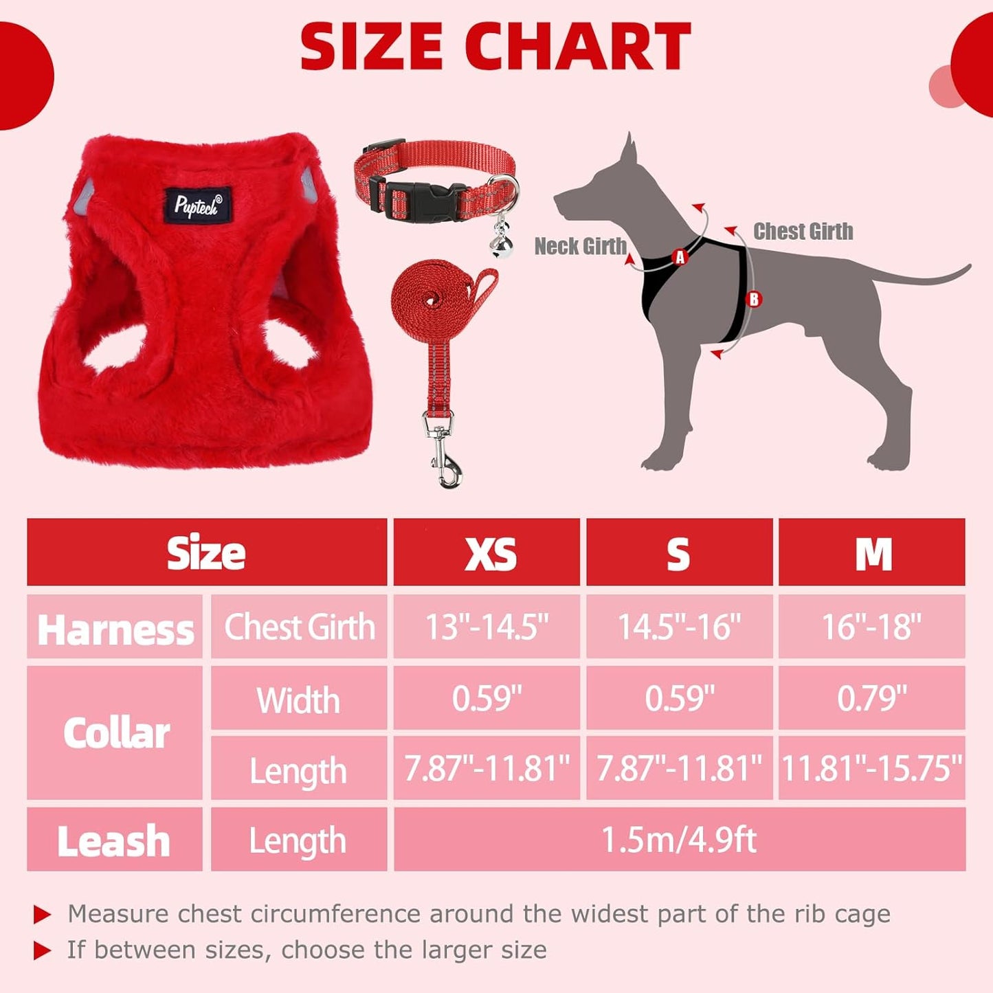 PUPTECK Adjustable Dog Harness Collar and Leash Set Step in No Pull Pet Harness for Small Medium Dogs Puppy and Cats Outdoor Walking Running, Soft Mesh Padded Reflective Vest Harnesses, Red M