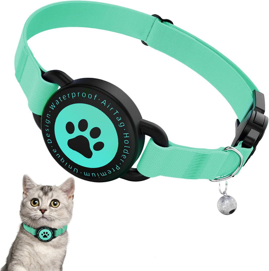 Airtag Cat Collar, Stretchy Kitten Collar with Apple Air Tag Holder, Lightweight and Comfortable, Ultra Elastic GPS Cat Collars for Cats Kittens and Puppies, 8-12.5 inch, Green