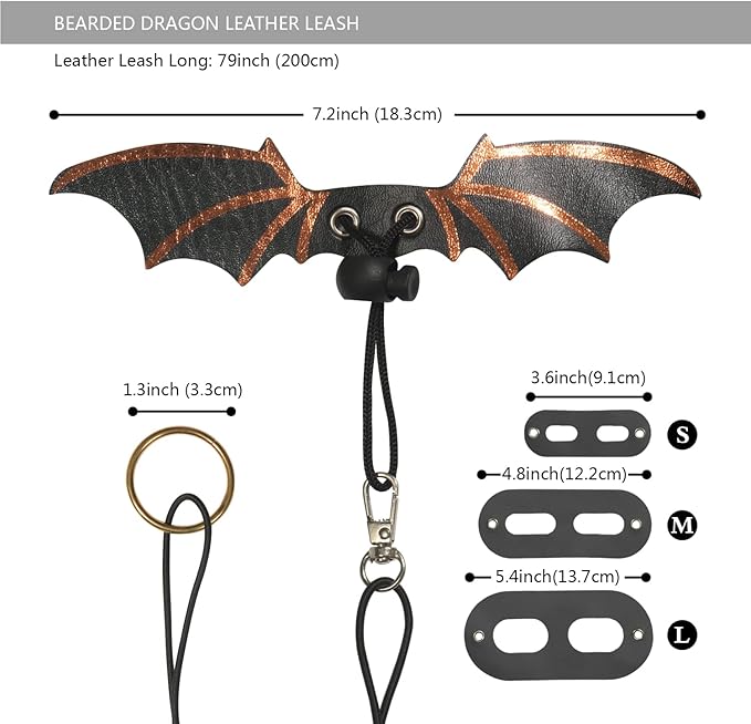 Bearded Dragon Leash and Harness Set, Beardie Carrier, Lizard Adjustable Harness with Leather Wings and Sling Bag, Reptile Small Pet Backpack Batwing Accessories (Grey)