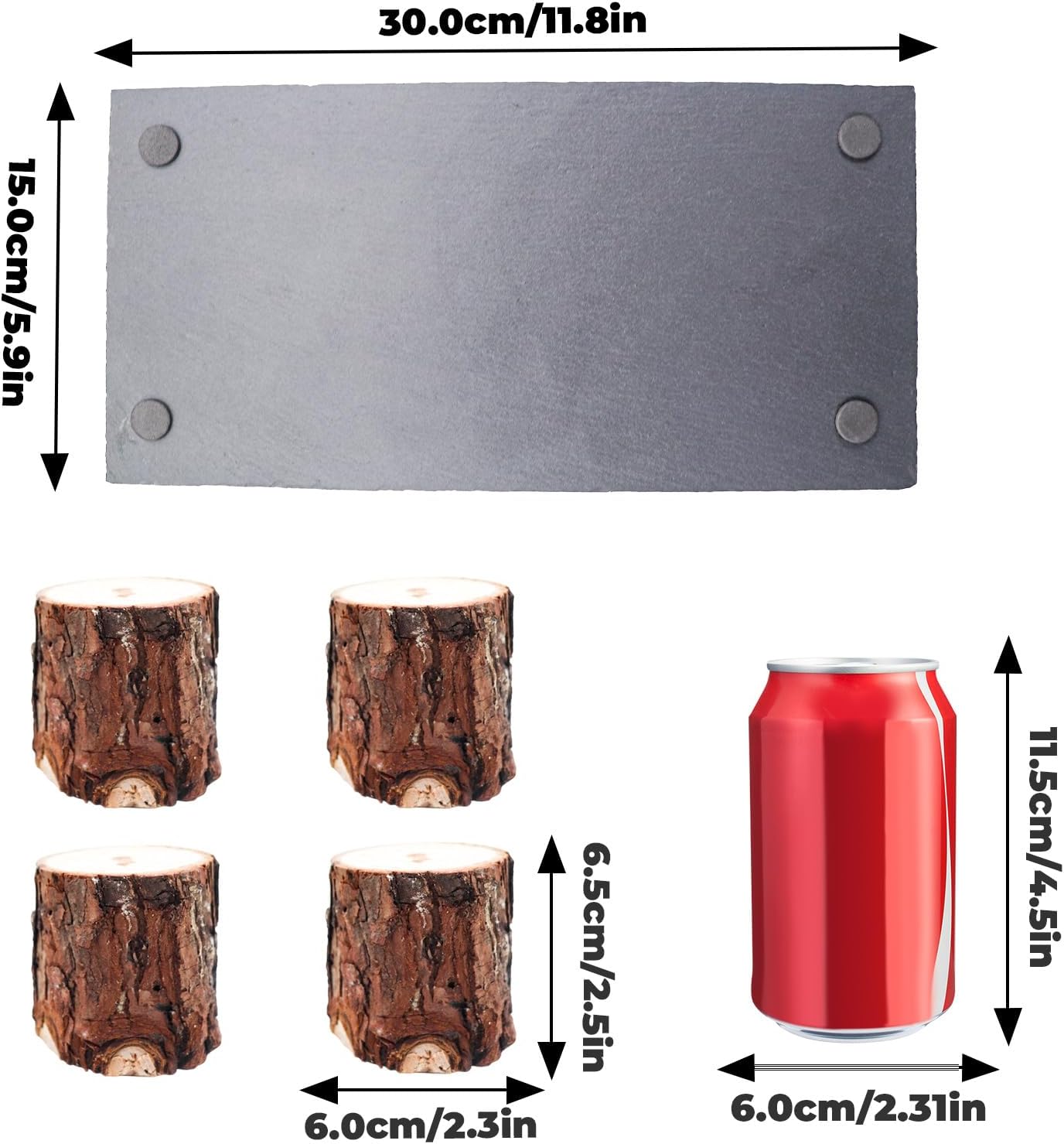 Bearded Dragon Basking Platform, Slate Rocks for Reptiles with Wooden Pile, Leopard Gecko Hides and Caves, Reptile Tank Accessories for Bearded Dragons, Geckos, Ball Pythons, Tortoise (Black, Small)