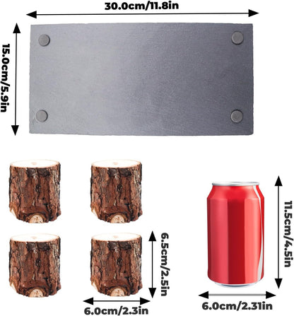 Bearded Dragon Basking Platform, Slate Rocks for Reptiles with Wooden Pile, Leopard Gecko Hides and Caves, Reptile Tank Accessories for Bearded Dragons, Geckos, Ball Pythons, Tortoise (Black, Small)