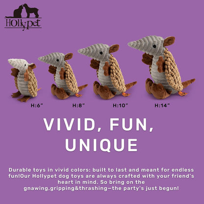 Hollypet Plush Dog Squeaky Toy Stuffed Armadillo Animal Pet Puppy Chew Toys with Clean Teeth for Small Medium Large All Breed Sizes Dogs, Light Brown, 10 in