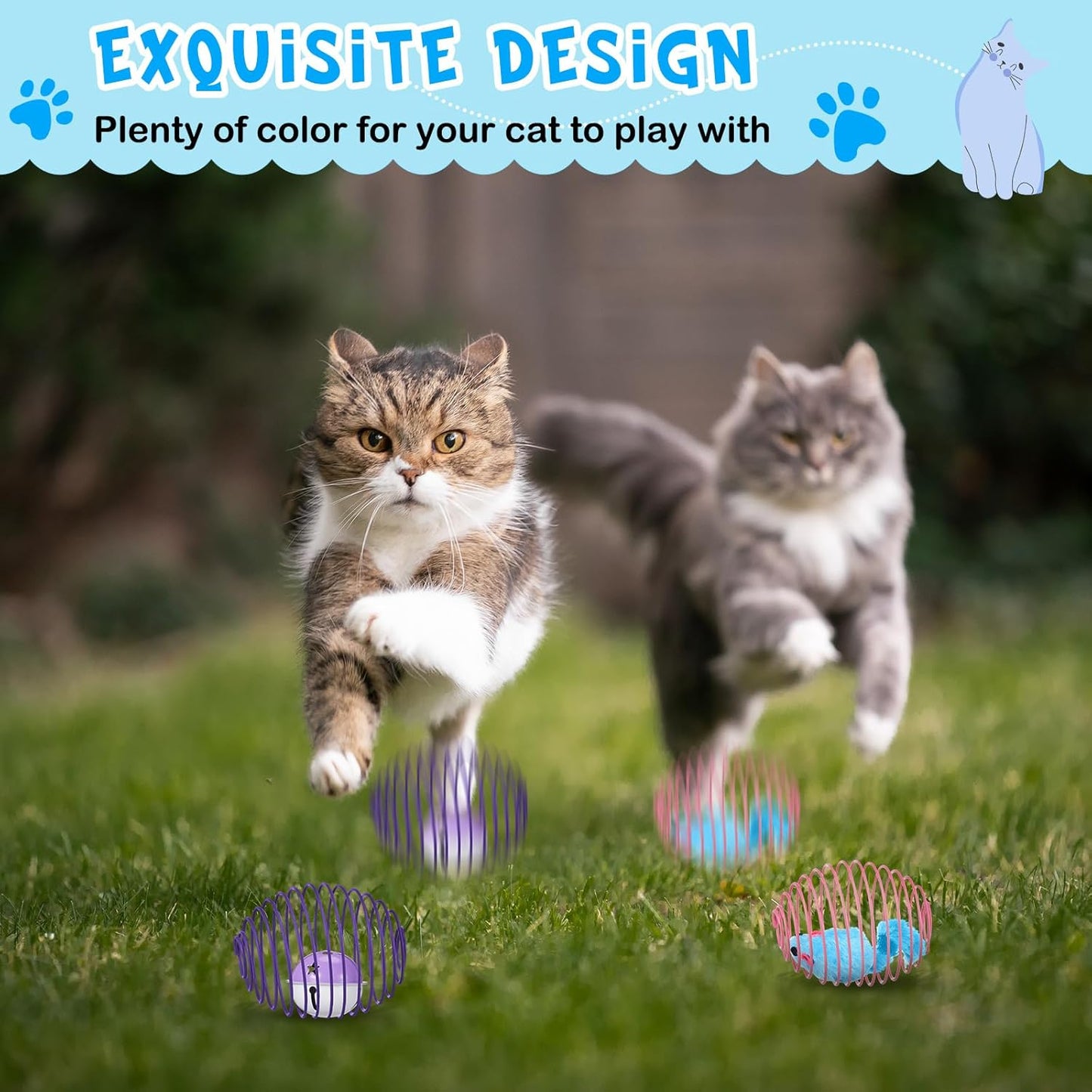 Jecery 5 Pcs Halloween Cat Spring Balls Toys Stretchable Rolling Balls Colorful Playful Coils Interactive Spring Action Toy Caged Rats for Kitten Cat Pet Supplies(Mouse and Bell,Multicolor,5 Pcs)