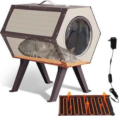 GUTINNEEN Heated Cat House for Outside Cats, 100% Weatherproof Outdoor Cat House Expandable, Safe Escape Door, Insulated Feral Cat Shelter with Heater