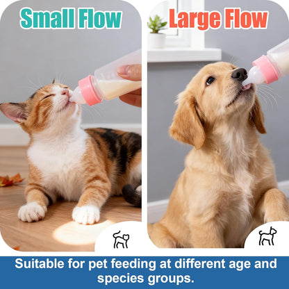 DEMORA Kitten Bottle Feeding Kit, Graduated Nursing Feeding Bottles for Pet Kitten Puppy Hamster Rabbit with Two Kinds of Replaceable Nipples Feeder (Clear, 3.4 oz)