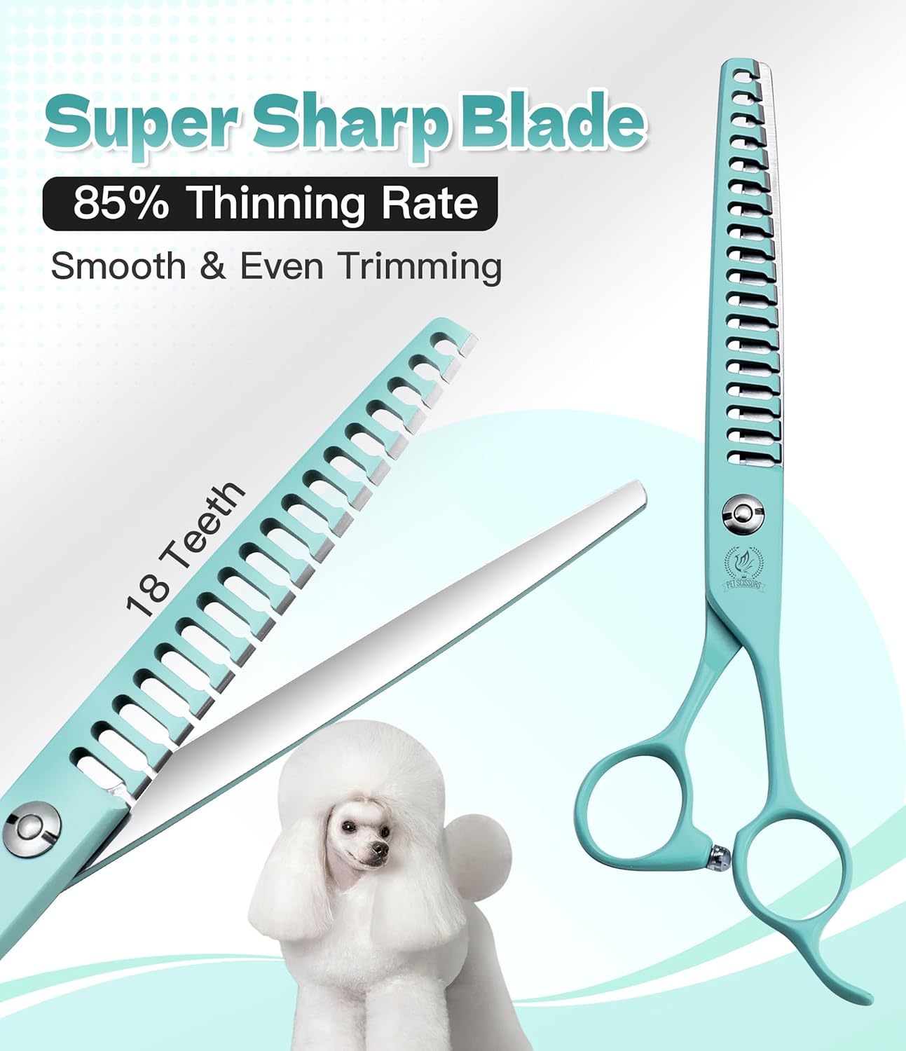 Fenice Peak 7" Professional Dog Grooming Scissors Set, Japanese 440C Stainless Steel Straight Thinning Curved Chunker Shears for Pet Grooming, Trimming Face, Paws, Green