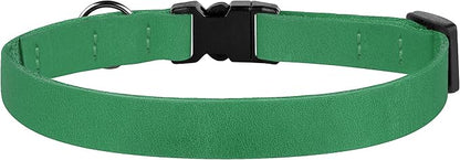 Breakaway Cat Collar Leather with Removable Bell - 13 Colors Available - Soft Adjustable Girl Boy Safety Lightweight Pet Kitten Collars Pink Brown Blue Green Red Orange Black (Green)