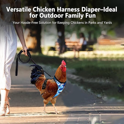 Premium Adjustable Chicken Harness with Camouflage Design & Comfortable Breathable Fabric - Includes Resilient 5.4ft Matching Leash for Secure Outing (Medium Camouflage Blue)
