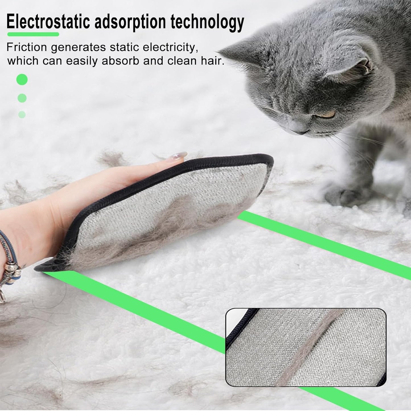 Pet Hair Removal Glove, Magic Brush Pet Hair, Cat Comb, Washable Reusable Dogs Cats Hair Gloves for Furniture, Bed, Sheets, Couch, Clothes, Carpet, Car Seat, Pet Grooming, Curtain (2PCS)