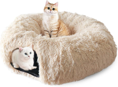 LifeIdeas Large Bed, Cat Tunnel Foldable Donut Tunnel with Fluffy Toy Balls and Washable Pads, Full for Kitten, Cat, Puppy, Ferret, Rabbit, Cat Tunnels for Indoor Cats