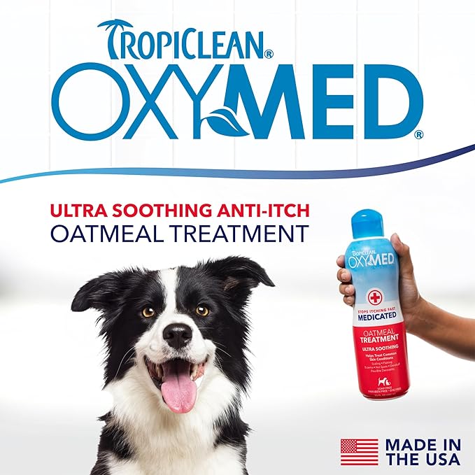TropiClean Oxymed Medicated Cat & Dog Conditioner For Itchy Skin | Skin Soothing Oatmeal Conditioner For Dogs & Cats | 20 oz