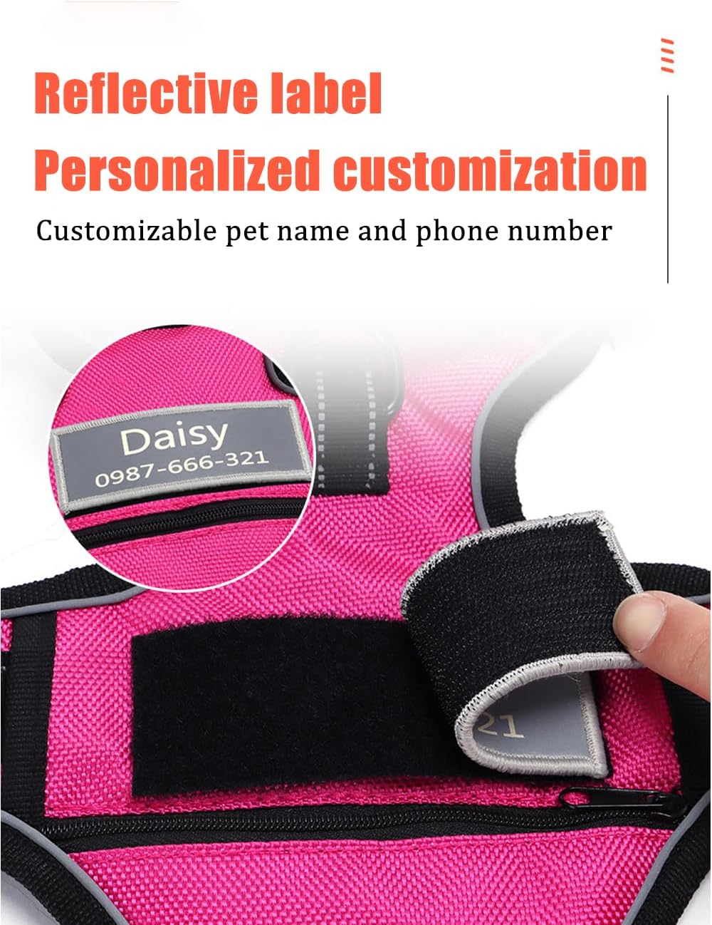 Yonsbox Personalized Reflective Dog Harness – Custom Name Tag, No Pull Pet Vest Harness with Pocket, Breathable Oxford Fabric, Adjustable Safety Harness for Small Medium Large Dogs