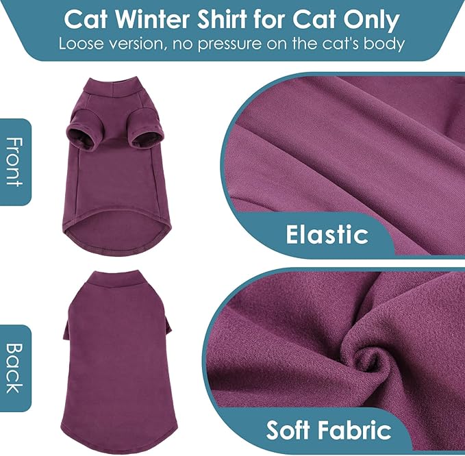 SUNFURA Turtleneck Sweater for Cat, Sphynx Cats Shirt Hairless Cat Sweaters with Sleeves, Warm and Soft Kitten Pullover Fleece Winter Pajamas Jumpsuit for Puppy Cats, Purple XL