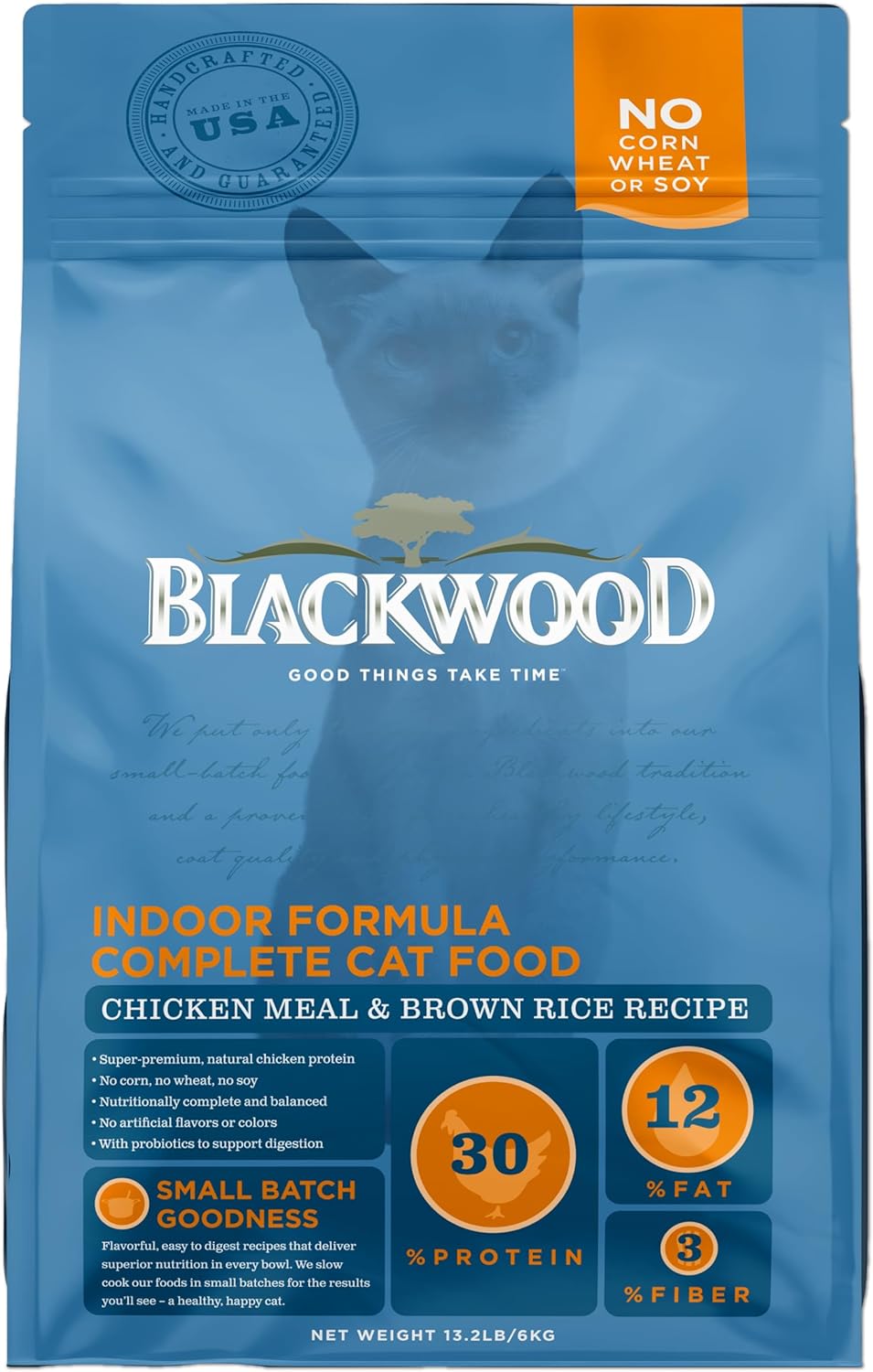 Blackwood Dry Cat Food, Indoor Formula, Chicken Meal & Brown Rice Recipe, 13.2 Pound Bag, High Protein, Slow Cooked