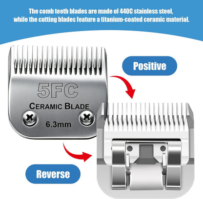 Dog Grooming Replacement Blades Compatible with Andis Dog Clipper, Dog Clipper Blades Compatible with Oster A5,Wahl KM-10 Series Dog Clipper,#5FC Blades (6.3mm)