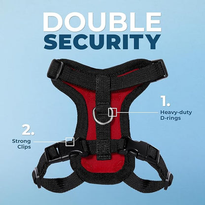 Voyager Step-in Lock Adjustable Cat Harness w. Cat Leash Combo Set with Neoprene Handle 5ft - Supports Small, Medium and Large Breed Cats by Best Pet Supplies - Red/Black Trim, S