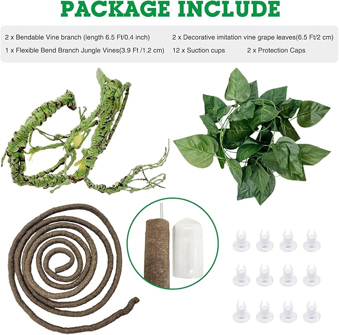 Tfwadmx 3 Pcs Flexible Bend-A-Branch Jungle Vines Reptile Plants Hanging Terrarium Plastic Plant Climbing Leaves Pet Tank Habitat Decor for Lizard Frogs Snakes and More Reptiles