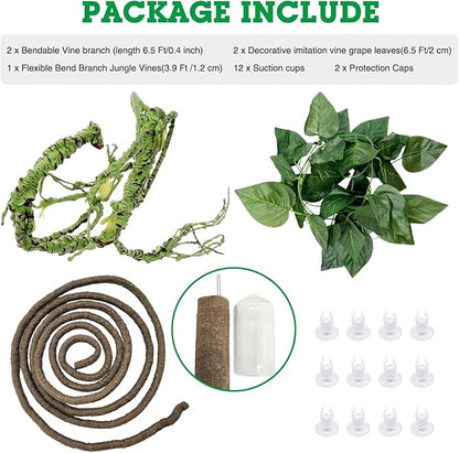 Tfwadmx 3 Pcs Flexible Bend-A-Branch Jungle Vines Reptile Plants Hanging Terrarium Plastic Plant Climbing Leaves Pet Tank Habitat Decor for Lizard Frogs Snakes and More Reptiles