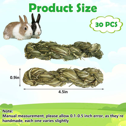 Hamiledyi 30 PCS Rabbit Chew Sticks Natural Grass Timothy Hay Sticks Handmade Guinea Pigs Chew Toys for Teeth Molar Snacks for Chinchilla Bunny Hamster and Other Small Animals