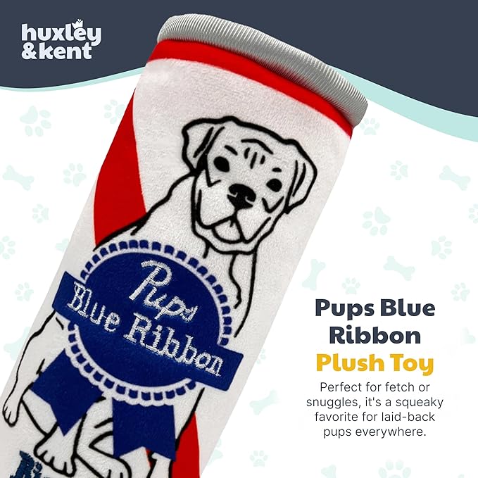 Huxley & Kent Funny Dog Toy w/Squeaker – Power Plush Squeaky Dog Toys for Small, Medium & Large Dogs – Soft Stuffed Animal for Indoor Play & Fetch - Pups Blue Ribbon, Large