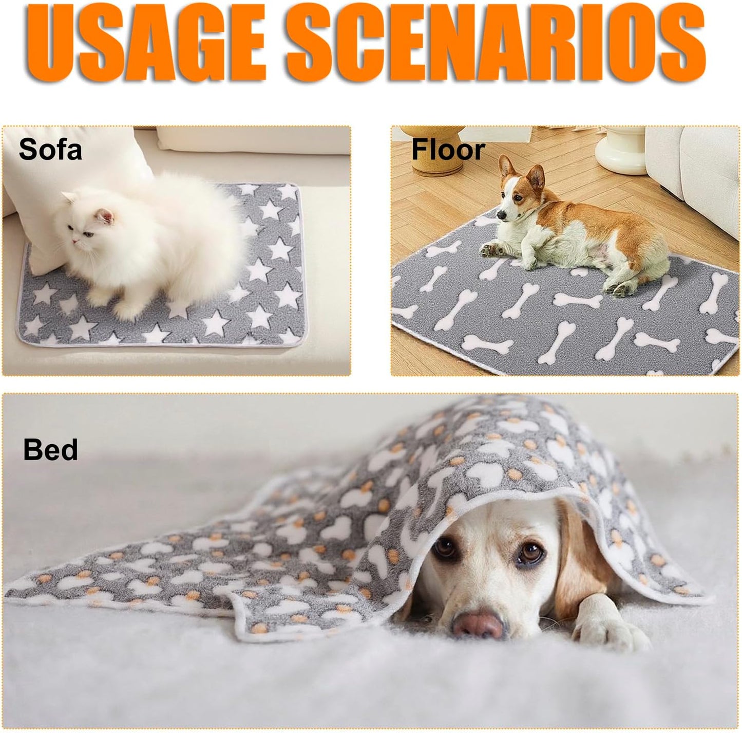 3 Pack Cat and Dog Blanket Soft & Warm Fleece Flanne Pet Blanket, Great Pet Throw Sleep Mat for Puppy Cats Small Medium & Large Dogs Cute Star/Love/Bone(Large 40" x 30")