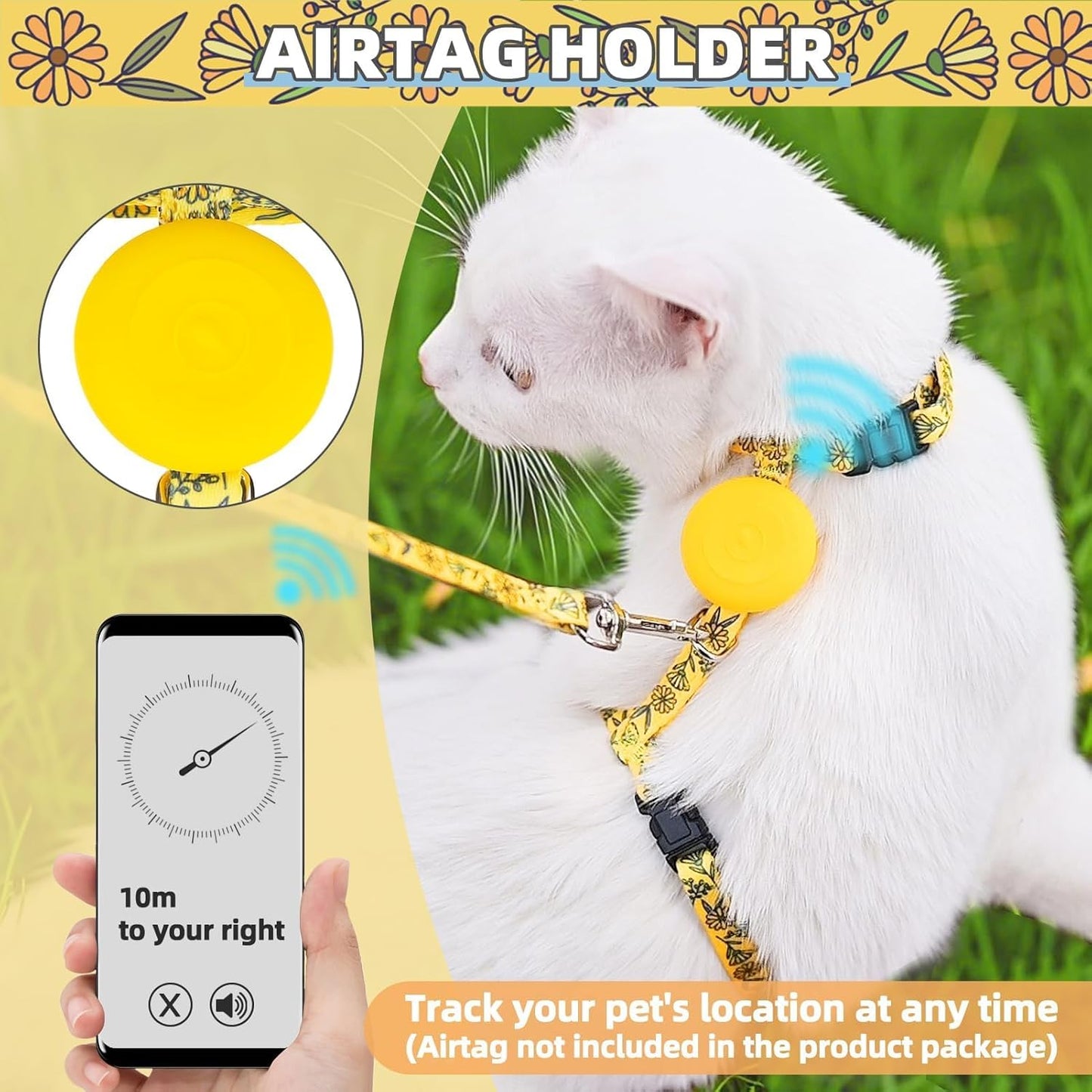 PUPTECK Adjustable Cat Harness and Leash Set Escape Proof Kitten Strap Collar for Walking Travel, Floral Pattern