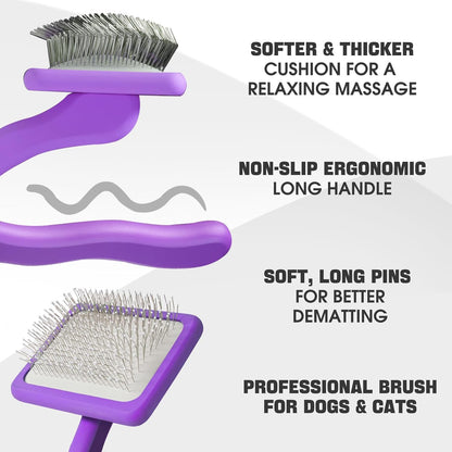 Dog Slicker Brush for Dogs Grooming Kit 4PCS | Large Dog Brush for Goldendoodles Poodles Doodles | Long Pin Haired Brush | Poodle Brushes and Comb (Purple)