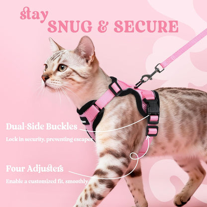 rabbitgoo Cat Harness and Leash for Walking, Escape Proof Soft Adjustable Vest Harnesses for Cats, Easy Control Breathable Reflective Strips Jacket, Pink, XS