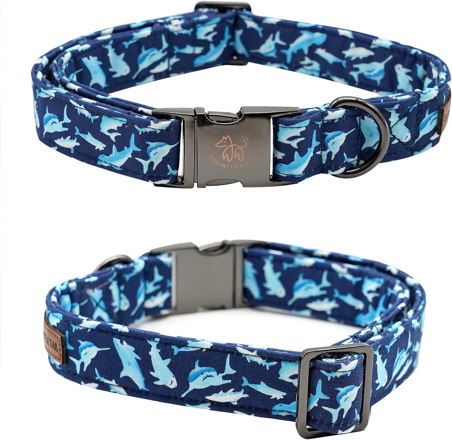 Elegant little tail Dog Collar, Blue Shark Pattern Pet Collar Durable Cute Dog Collars Male or Female Pet Gift Adjustable Dog Collar for X-Large Dogs