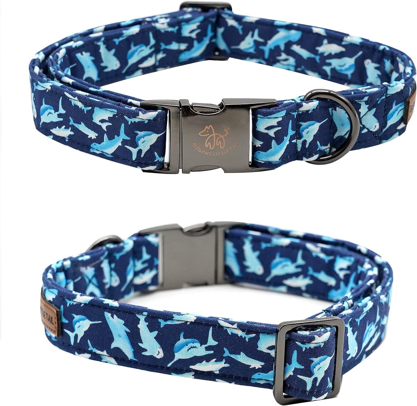 Elegant little tail Dog Collar, Blue Shark Pattern Pet Collar Durable Cute Dog Collars Male or Female Pet Gift Adjustable Dog Collar for Large Dogs