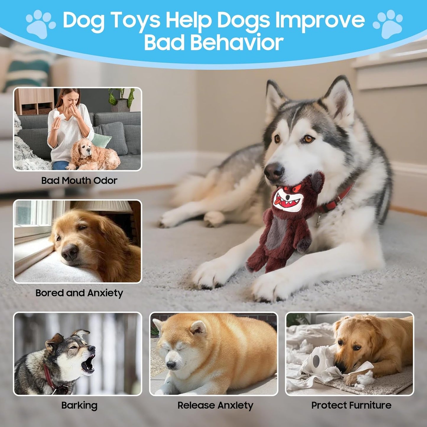 Bzonsmart Dog Squeaky Toys.5 Pack Crinkle Value Bundle .Soft Non-Shedding Puppy Toys & Self-Play Teething Toy for Dogs, Cute Pet Supplies .Dog Toys for Chewers, Small, Medium & Large Dogs