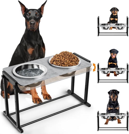 Elevated Dog Bowls for Extra Large Dogs, 4 Height Adjustable Tilted Raised Dog Bowl Stand with 2 Stainless Steel 3L Bowls, 16.1" Tall Dog Feeder for Giant Breed