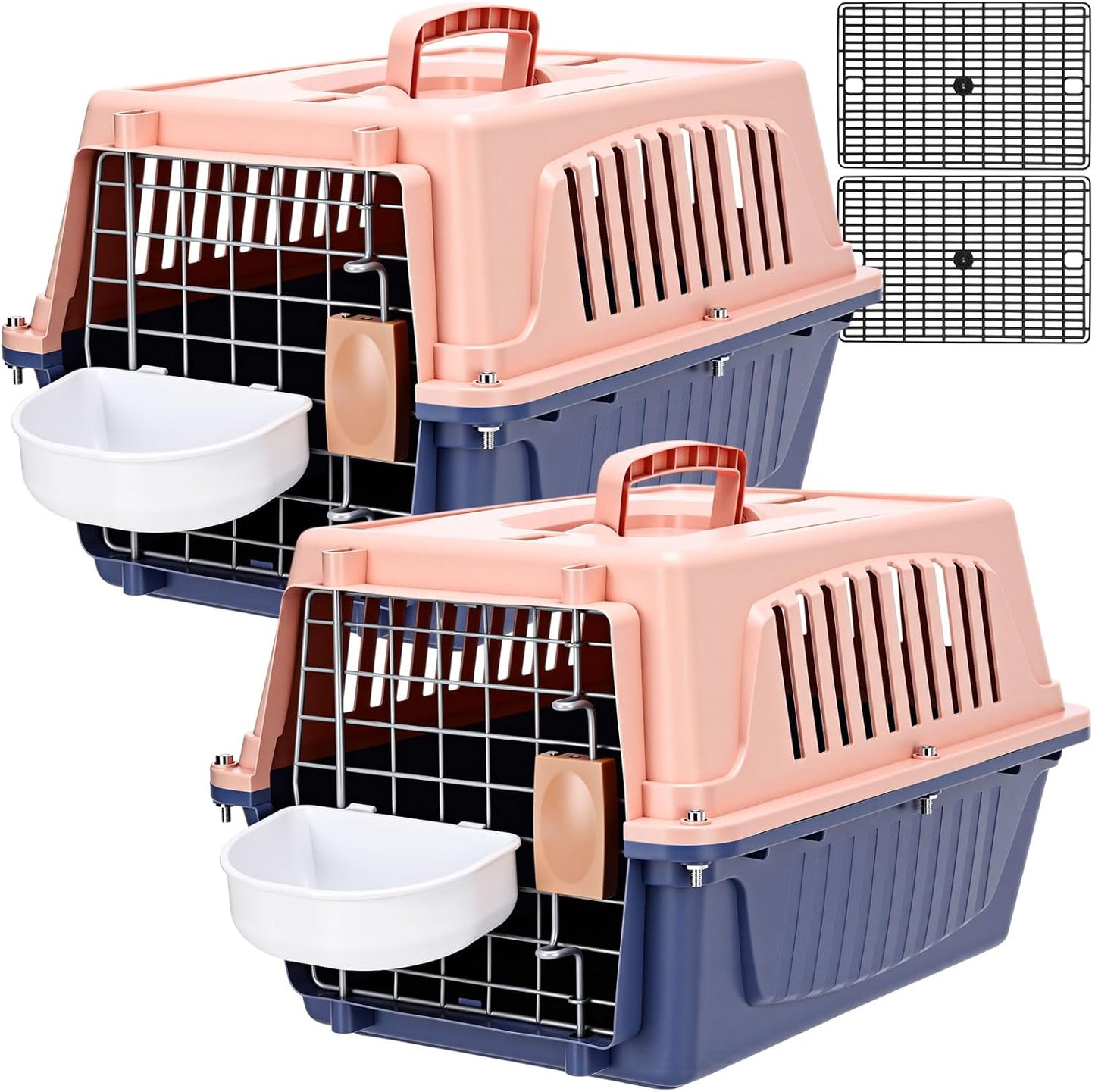 2 Set Pet Carrier for Small Dogs and Cat, Hard Shell Plastic Dog Crate with Bowl and Cooling Pad Fully Breathable Portable Kennel for Small Pet Travel Camp(Blue,18.9 x 12.6 x 11.8 Inch)