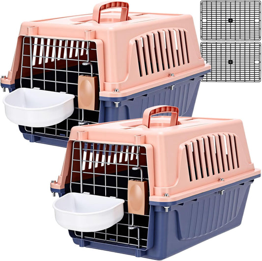 2 Set Pet Carrier for Small Dogs and Cat, Hard Shell Plastic Dog Crate with Bowl and Cooling Pad Fully Breathable Portable Kennel for Small Pet Travel Camp(Blue,18.9 x 12.6 x 11.8 Inch)