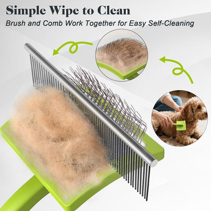 2PCS Slicker Brush for Dogs & Pet Comb,Professional Dog Grooming Brush (Goldendoodles,Poodles,Labradoodles) with Extra Long Pins to Effectively Remove Tangles, Knots and Mats (Green Large)