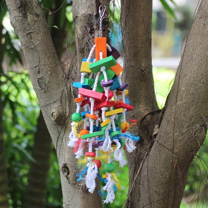 Bird Chewing Toy Large Medium Parrot Cage Bite Toys African Grey Macaws Cockatoos Eclectus Amazon (Waterfall-Big)