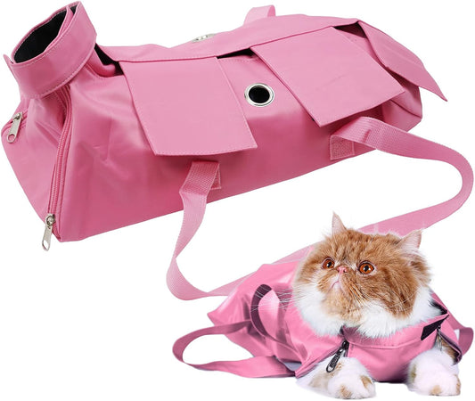 Kukaster Pet Cat’s Restraint Bag for Claw Care Nail Trimming Anti-Scratching Grooming Bag for Cats Medical Examination(Pink-s)