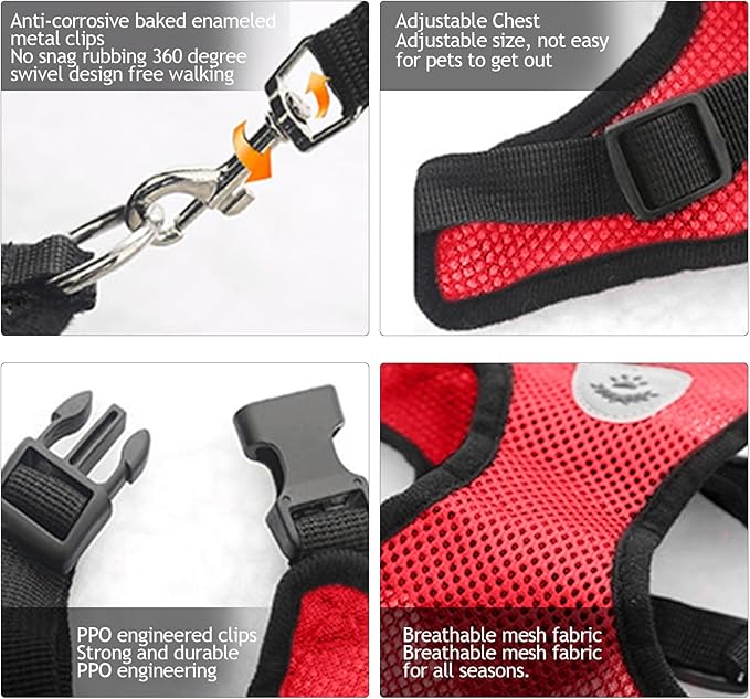 Shudyear Cat Harness and Leash, Adjustable Soft Mesh, Anti-Escape, Reflective Design, Size M, Red