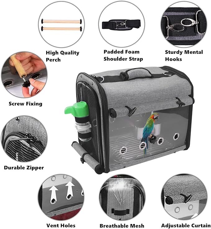 SUERTREE Bird Carrier Bag With Stand, Lightweight Backpack for Parrot, Portable Travel Cage, Pet Transparent Breathable Carrier