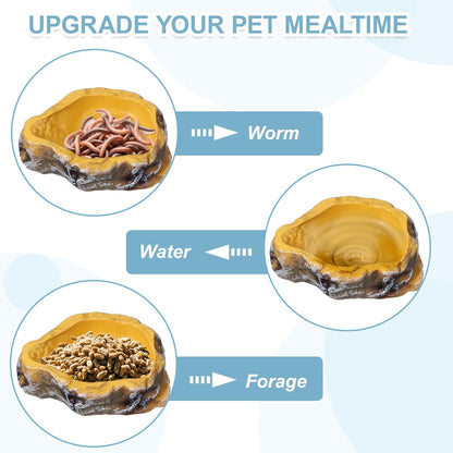 Reptile Food Bowl, Reptile Feeding Dish Corner Bowl Water Resin Rock Worm Feeder Dish XS (3.7 in, Yellow), Intended for Lizards/o/Scaled Pet/Leopard o/Spiders